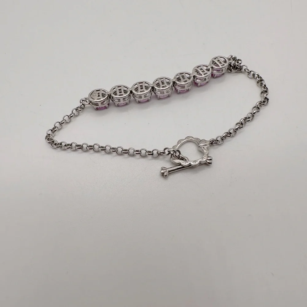 925 sterling silver and pink sapphire bracelet; TESTED - Picture 8 of 8